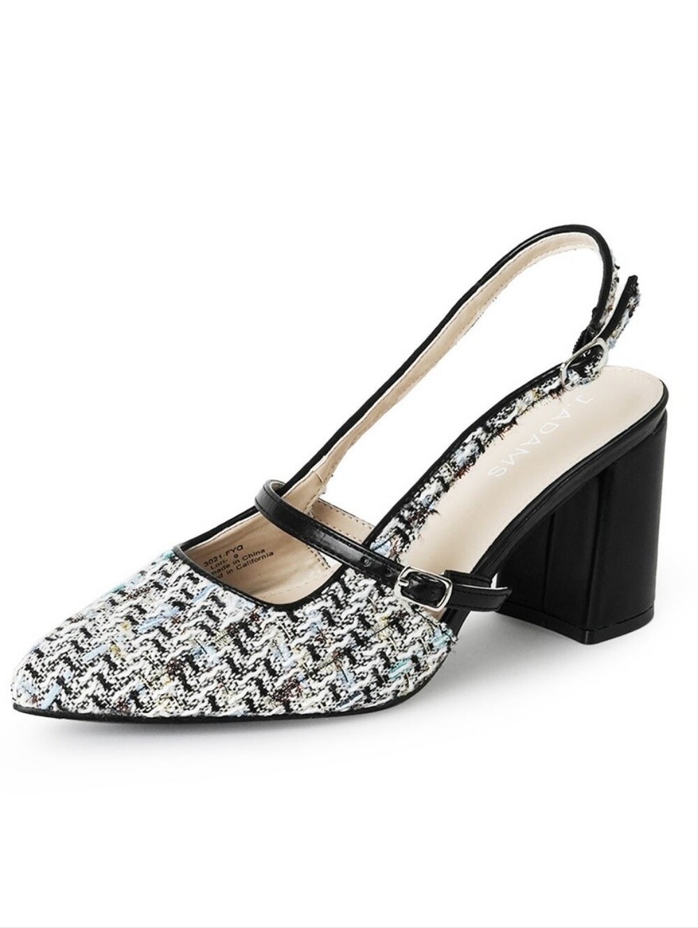 J Adams Lori tweed slingback pumps black blue pointed toe women's size 8